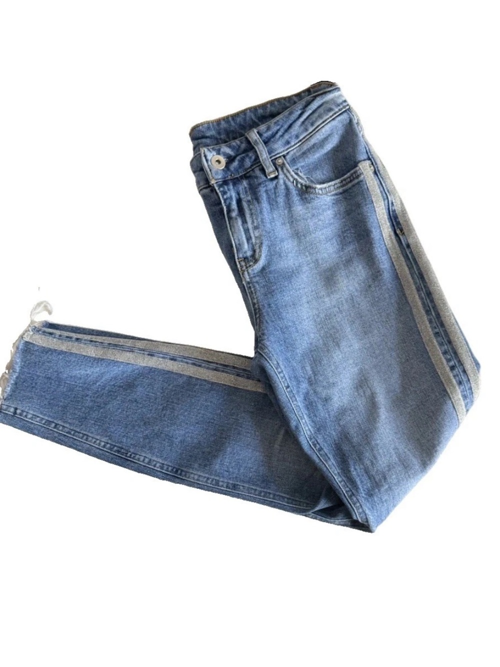 Anthropologie Pilcro Side Tuxedo Stripe Jeans Women Silver Glitter Crop Denim 26 - Picture 3 of 16